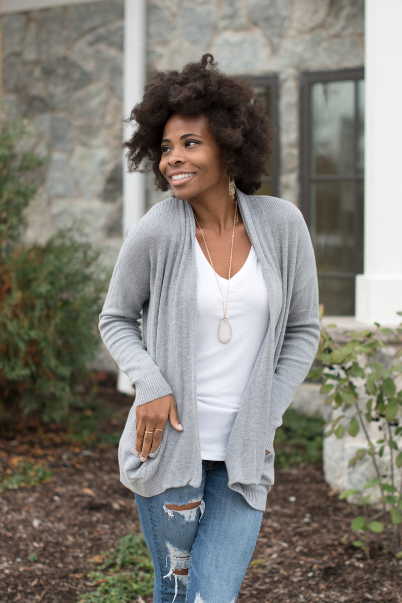 cozy grey cardigan