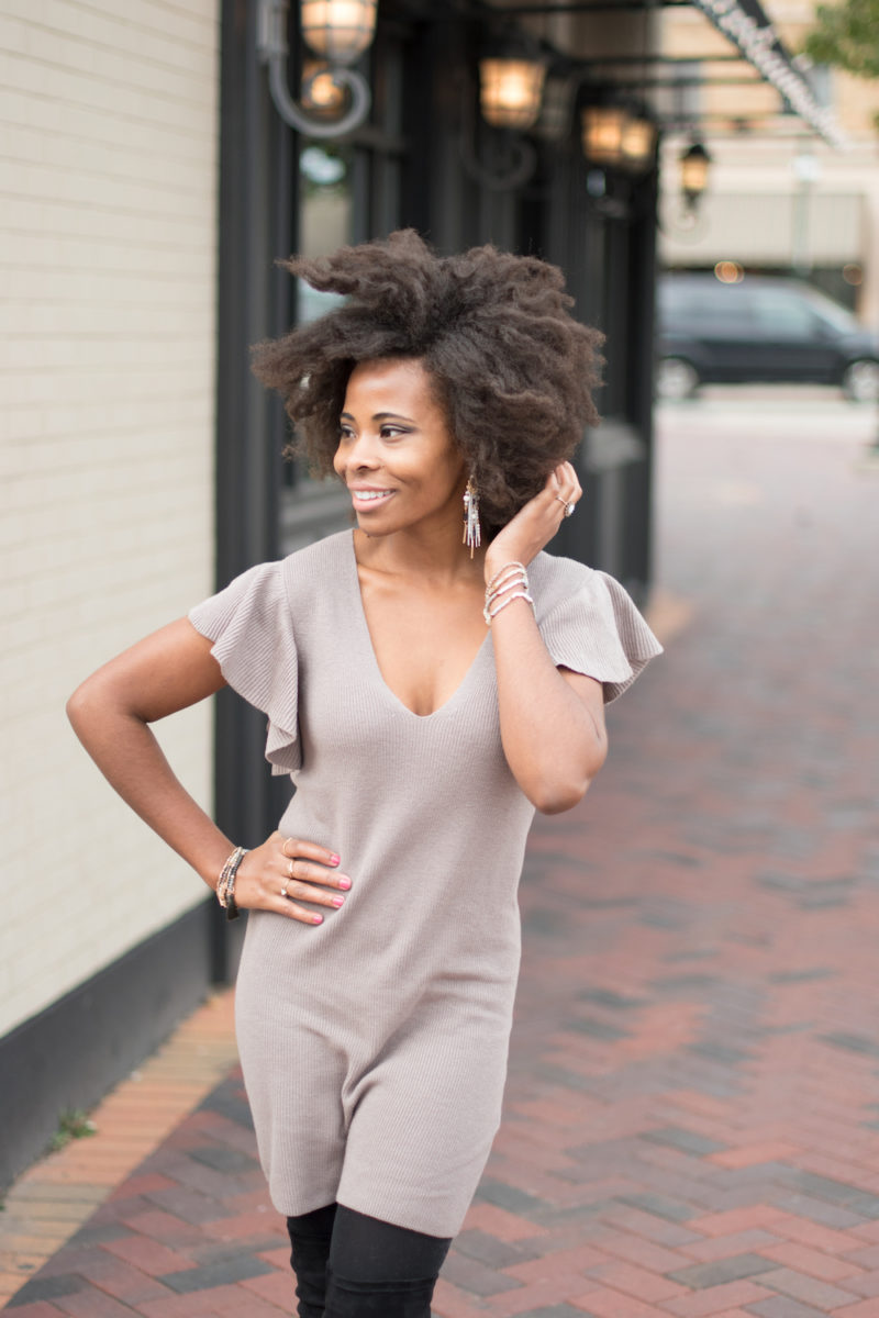 Ruffle sleeve sweater dress outlet